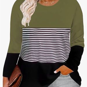 ‘Ritera’ Long Sleeve Striped Round Neck Color Block Tunic (Plus)